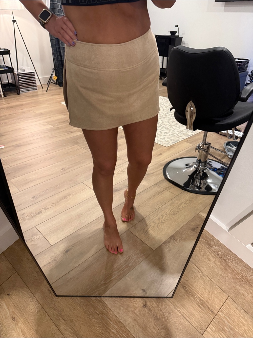SHEIN Beige Faux-Suede Mini Skirt